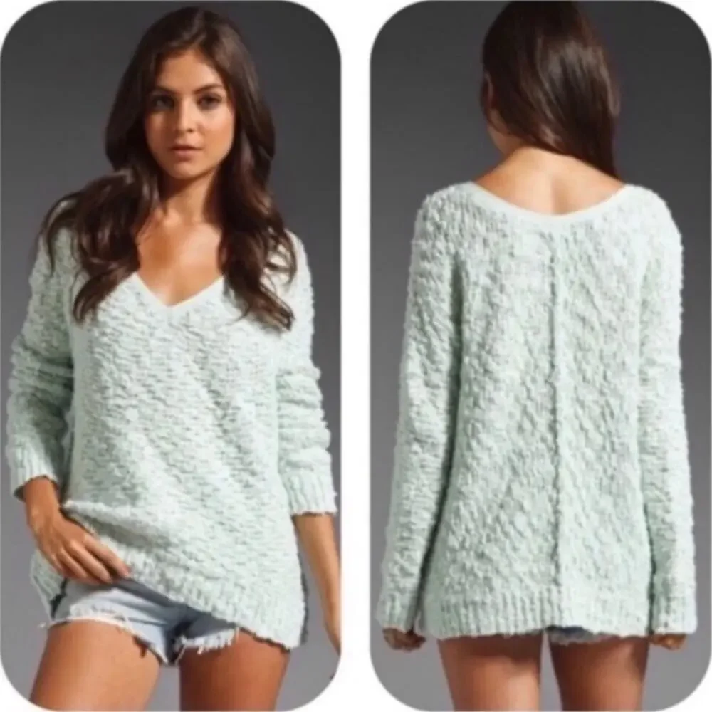 Free People mint green song bird textured oversized boucle sweater size small